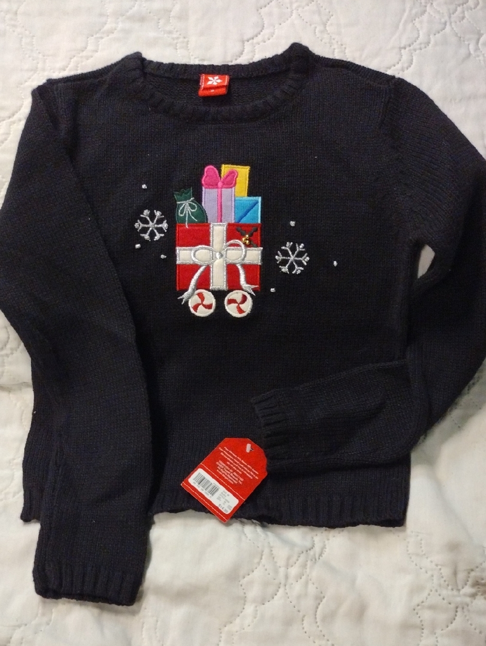 Kids Black Holiday Present Patch Sweater